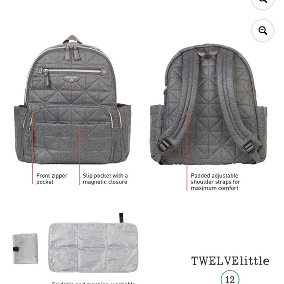 Sale!TWELVE little Quilted Gray Companion Diaper Bag Best-Selling Backpack Style